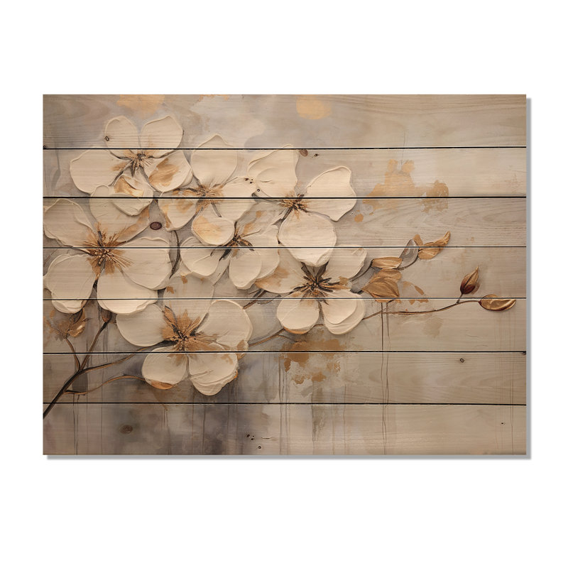 Minimalisme beige et doré - Violettes - panneau de bois sur bois de pin naturel, H 10 po x l 20 po