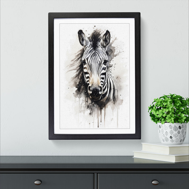 Zebra Gestural No.2 - Single Picture Frame Print on Wood, 46cm H x 34cm W x 2cm D, Black