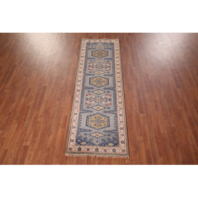 Gray Geometric Traditional Oriental Runner Rug 3x8
