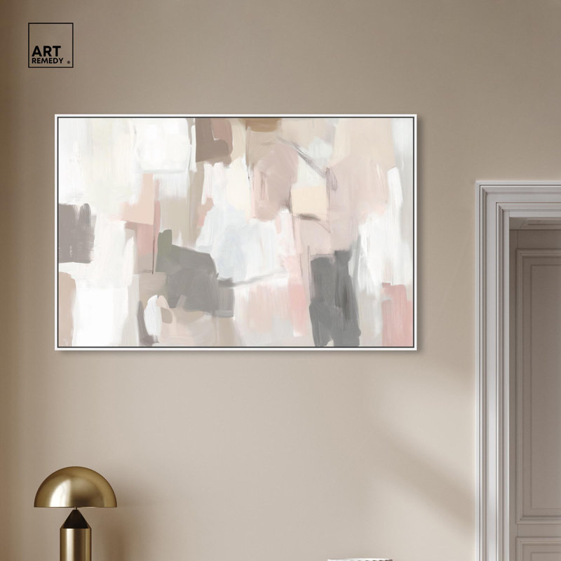 «Serenity in Pink Canvas Pastel Abstract Art» par Art Remedy, H 37 po x l 55 po, Cadre blanc