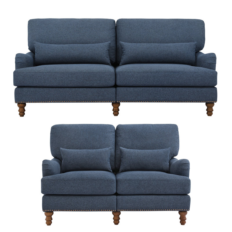 Ensemble de salon rembourré Hierro, Polyester bleu marine