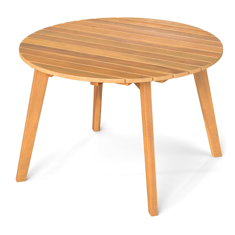  Outdoor Acacia Wood Side Table Patio 24.5'' Round End Table w/ Slatted Tabletop, 1