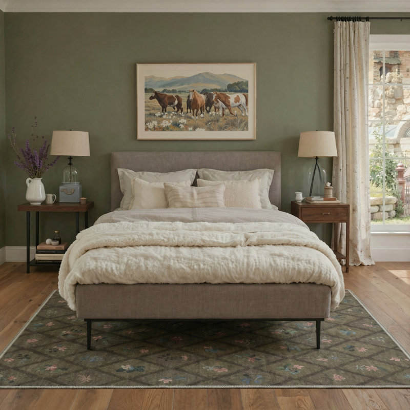 Tapis d'intérieur floral lavable à la machine avec envers antidérapant Auraflora, Rectangle 6' x 9'