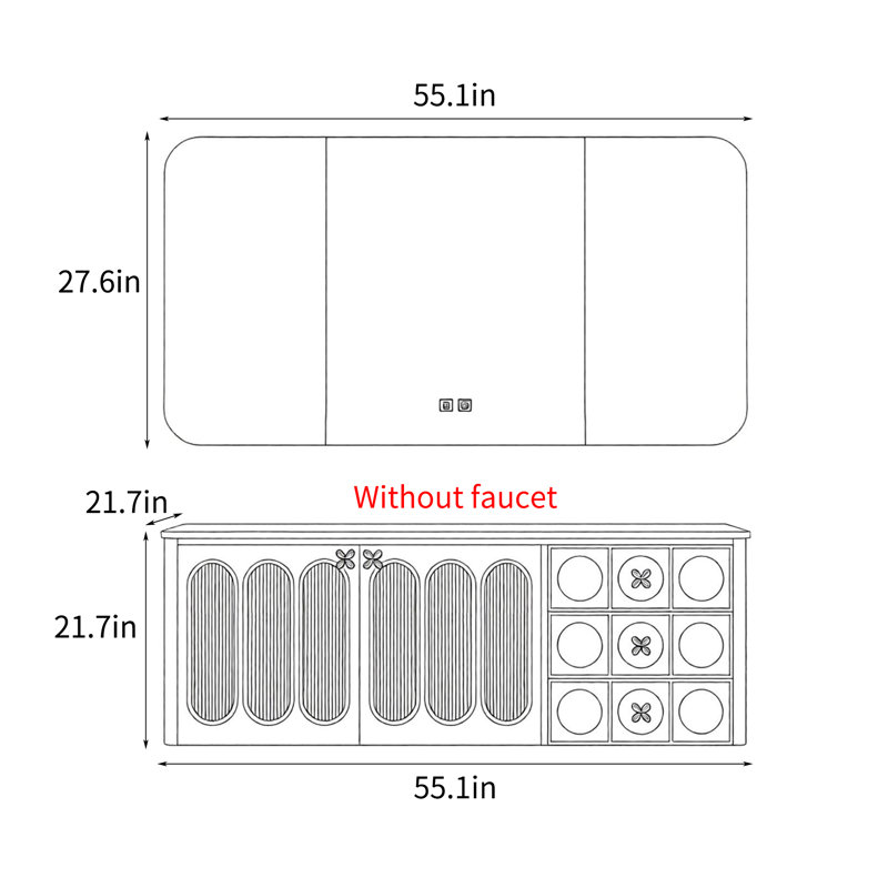 meuble de salle de bain rétro luxueux et simple, H 21,7 po x l 55,1 po x P 21,7 po, Brun