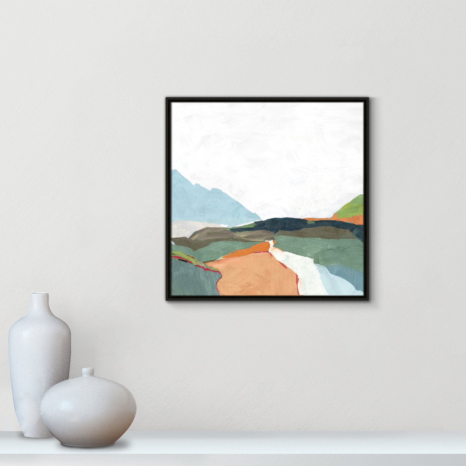 April Morning - Floater Frame Painting on Canvas, 25.5" H x 25.5" W, Silver