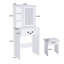 White Modern Mini Vanity Desk With Led Mirror, Hidden Storage, Multi-tier Shelves & Padded Stool