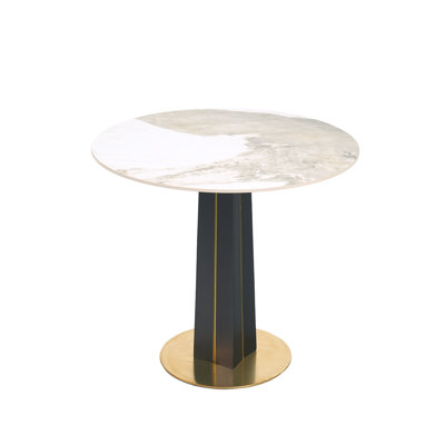 Folkestone Modern Round Sintered Stone Conference Table With Solid Wood Base by Mercer41