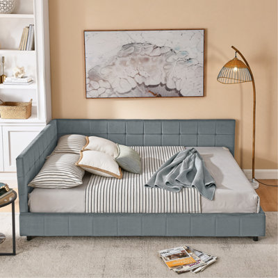 Structure de lit tapissier pour grand lit, structure de canapé-lit avec dossier et accoudoirs confortables, grand lit pour chambre à coucher, salon