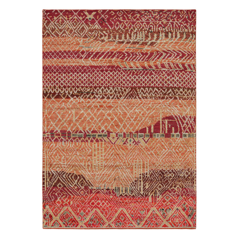Rug & Kilim’S Moroccan Rug In Red, Orange & Beige-Brown Geometric Patterns, Rectangle 8' x 10'