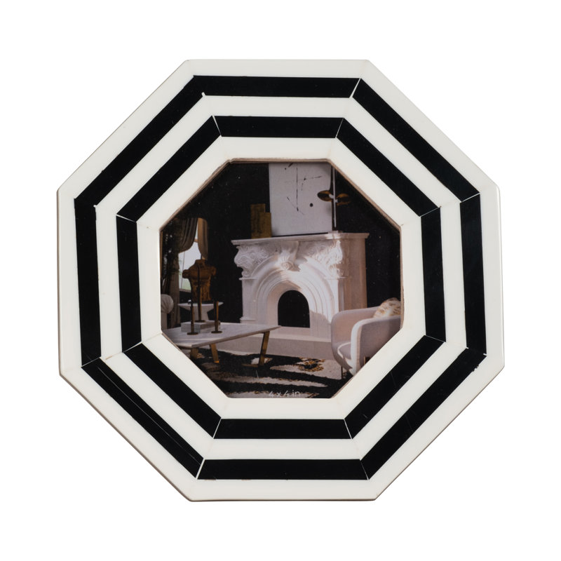 Geometric Octagonal Photo Frame Resin Wood Glass Contemporary Design