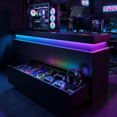 Console de jeu 55 po à DEL avec consoles de jeu et rangement avec prises de courant