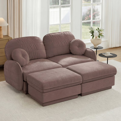 Chenille U-Shaped Loveseat Sofa With Deep Seat, Movable Ottomans, Quilted Back Cushions, Recessed Legs, And Modular Flexibility For Living Rooms.