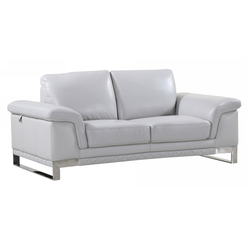 Causeuse en cuir véritable 73 po Dason, Similicuir gris clair