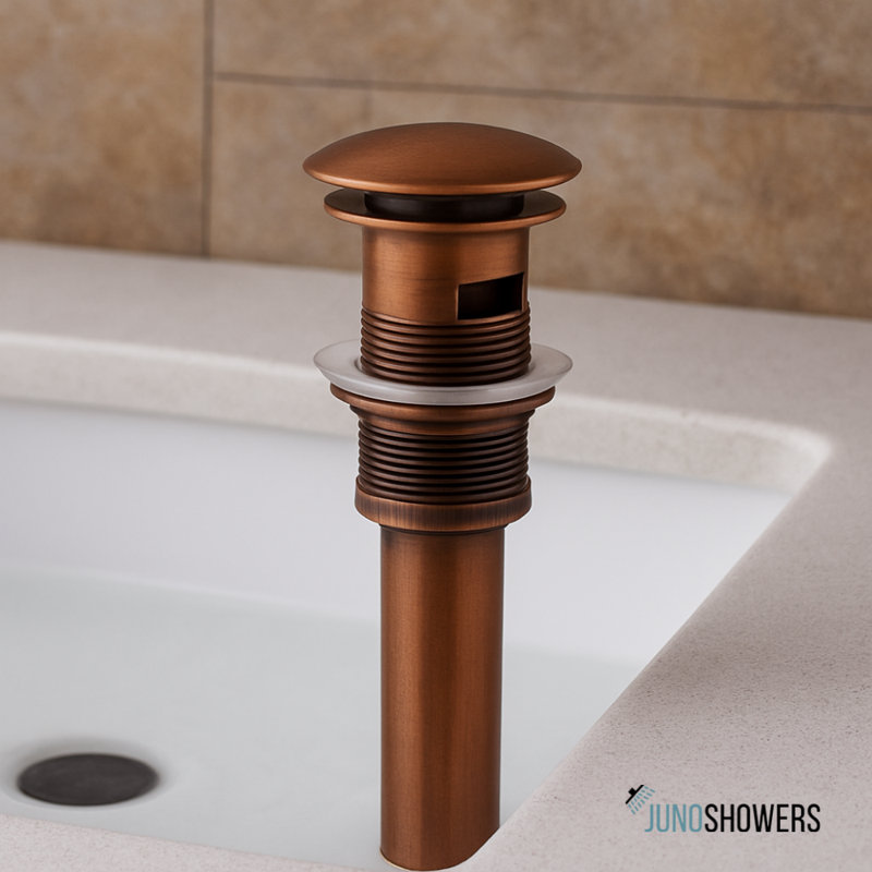 Juno Chrome Réunion Solid Brass Pop-up Drain, Antique Copper