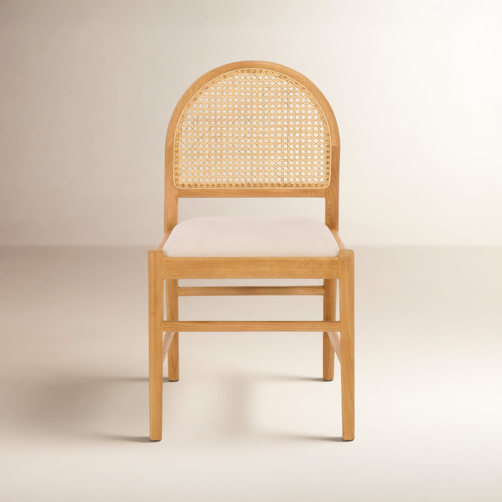 Ottavia Genuine Leather Dining Chair, Medium Oak, Natural Boucle