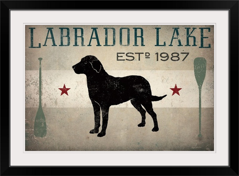 «Labrador Lake» par Ryan Fowler, affiche vintage, H 32 po x l 44 po x P 1 po, Cadre noir