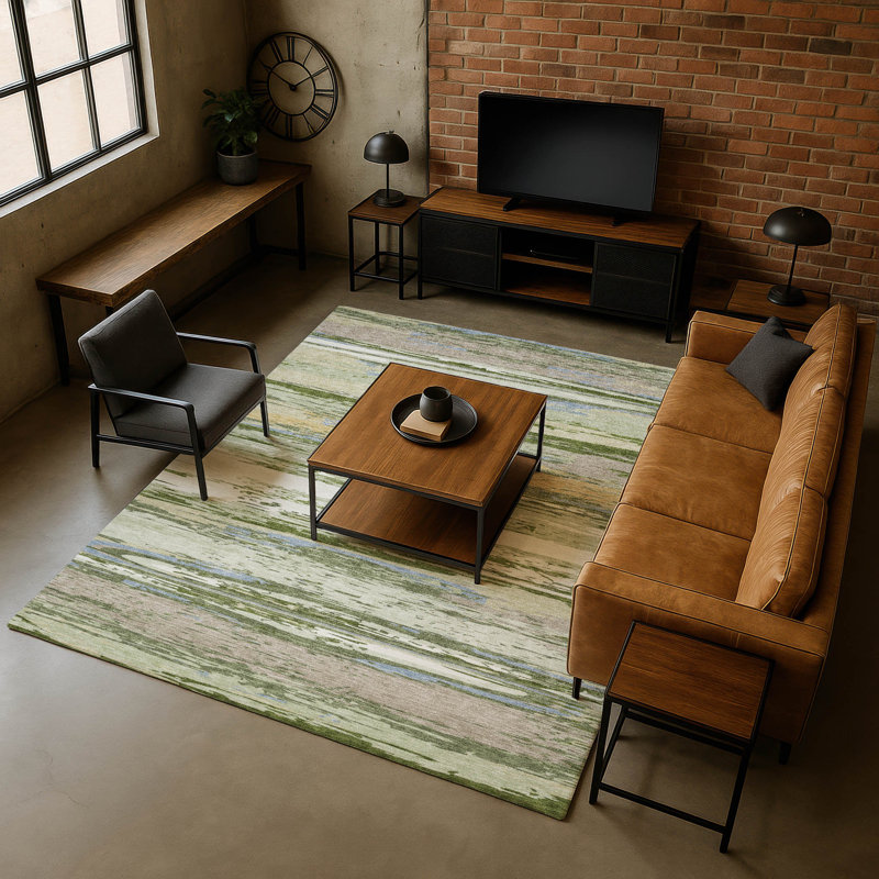 Premium Machine Washable Mayfield AMF2287 Striped Rug, 3' x 5', Aloe