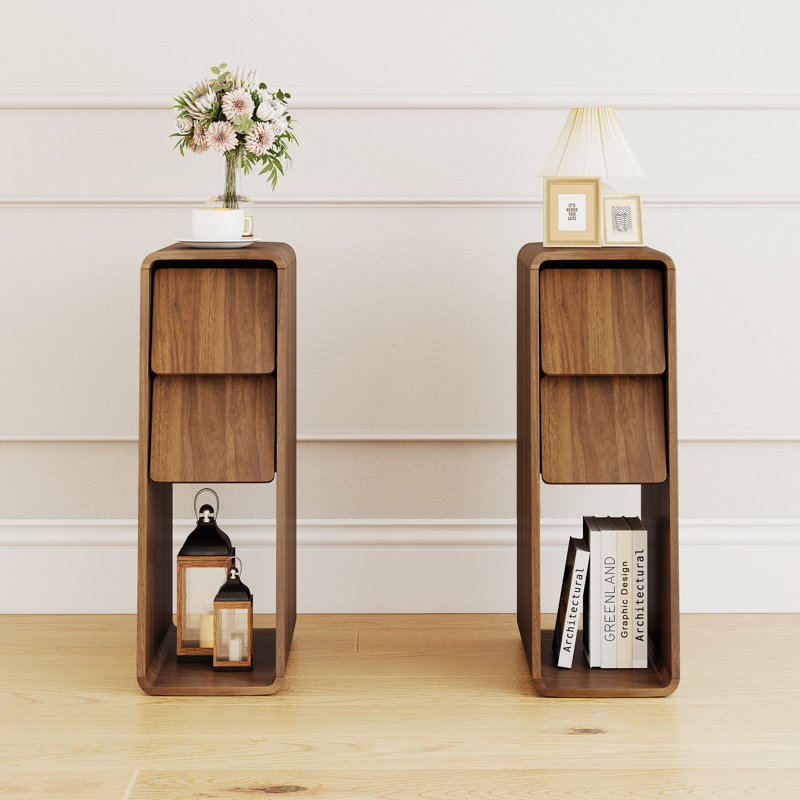 23.6'' Tall Narrow End Table, Farmhouse Sofa Table With Drawer Storage (set Of 2), 23.6" H x 15.75" W x 7.87" D, Walnut