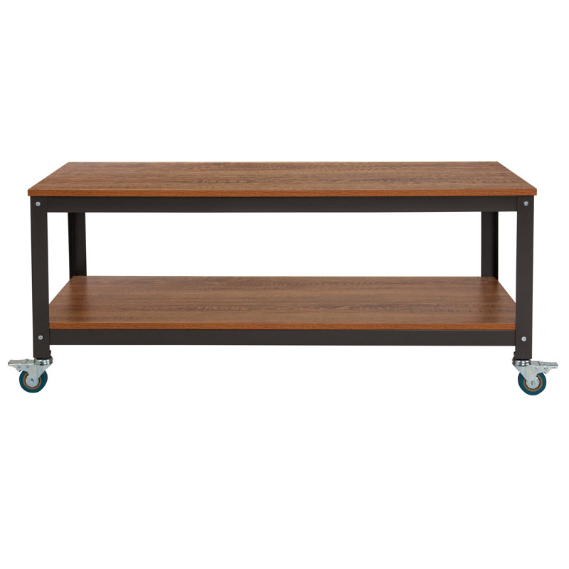 TV Stand in Wood Grain Finish with Metal Wheels