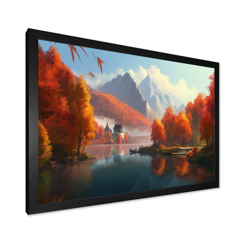 Feuillage d'automne dans les montagnes sur toile, H 16 po x l 32 po x P 1 po, Cadre photo noir