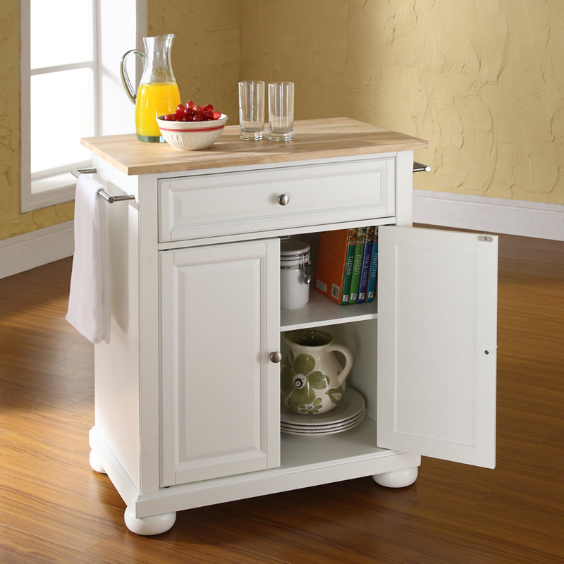 Hedon Solid Wood Top Kitchen Cart, White