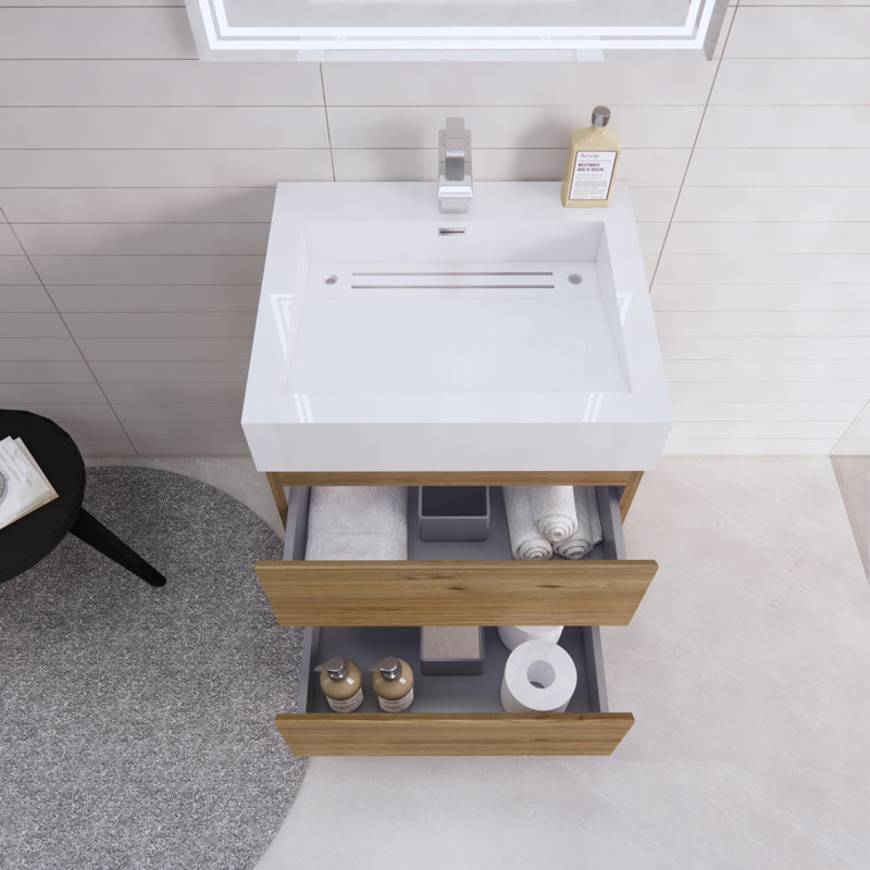 Babajide Bathroom Vanity with Acrylic Top, Natural Oak