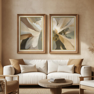 Neutral Floral Abstraction Soft Organic - Set of 2 Premium Framed Wall Art Print on Paper 26"x36"