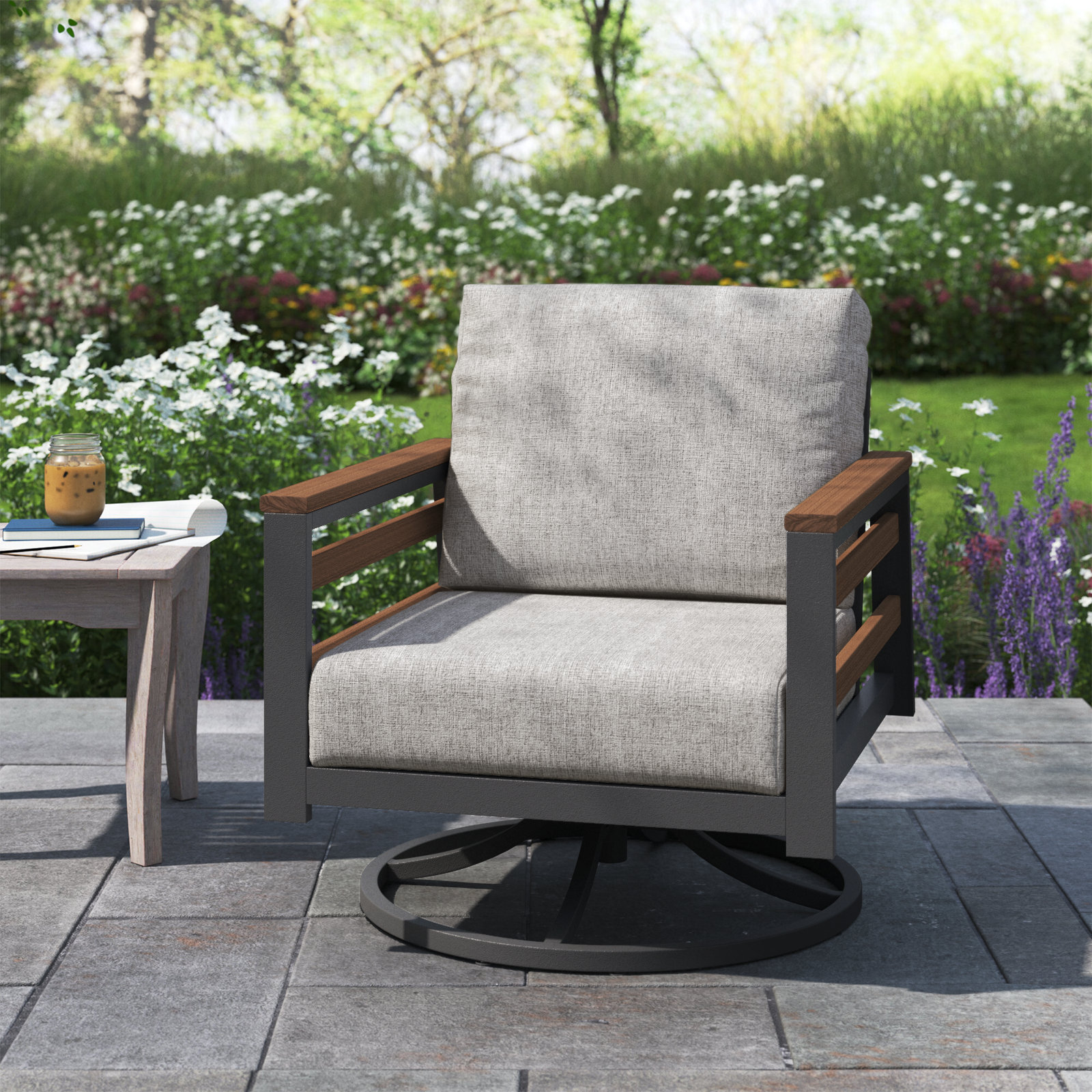 Townsend Sunbrella® Metal Swivel Patio Rocking Chair, Canvas Granite, Brown