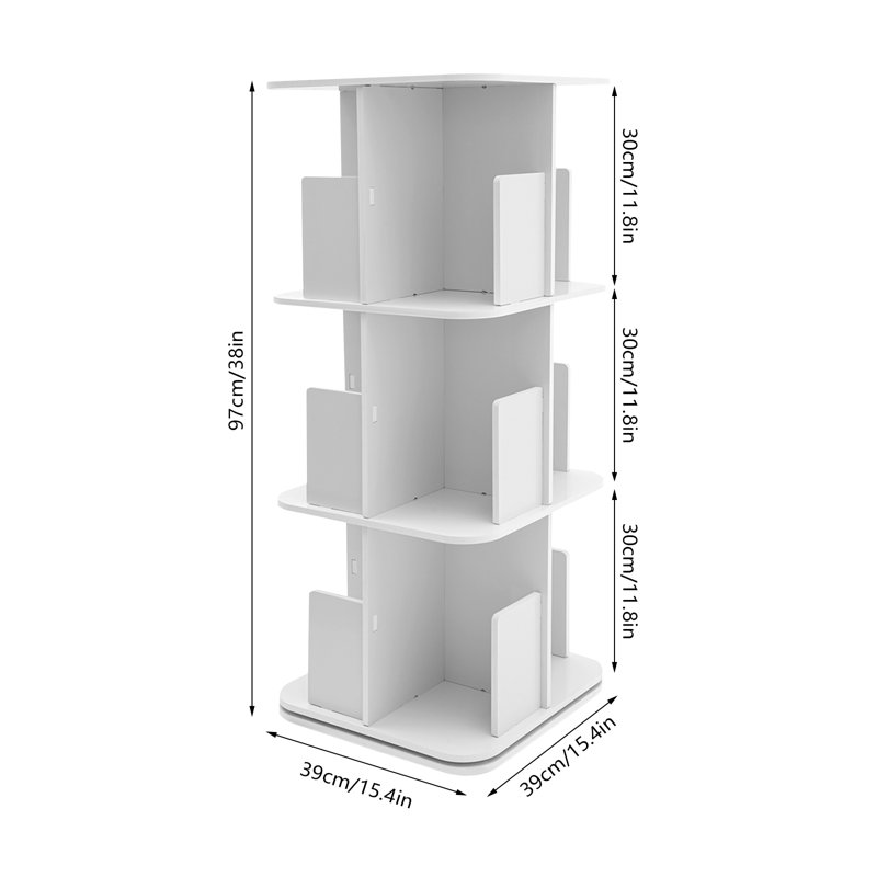 Bibliothèque d'angle rotative à 3 niveaux Mencos, Blanc