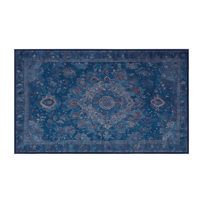 Machine Washable Blue Area Rug, Rectangle 2' x 3'