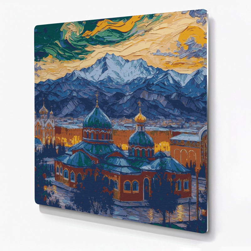 Art mural gris en cités villes Almaty, H 144 po x l 144 po x P 0,05 po