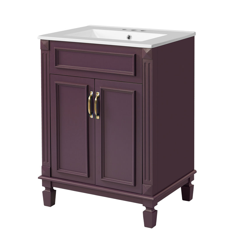 Meuble-lavabo autoportant 24 po avec lavabo en céramique 24 po, Mauve, Doré