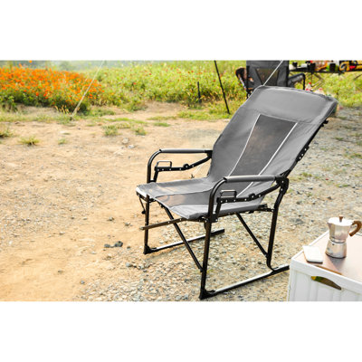 Heavy Duty Folding Camping Chair With Side Table - Grey Portable Oversized Directors For Beach Picnic Beach, Picnic, Lawn