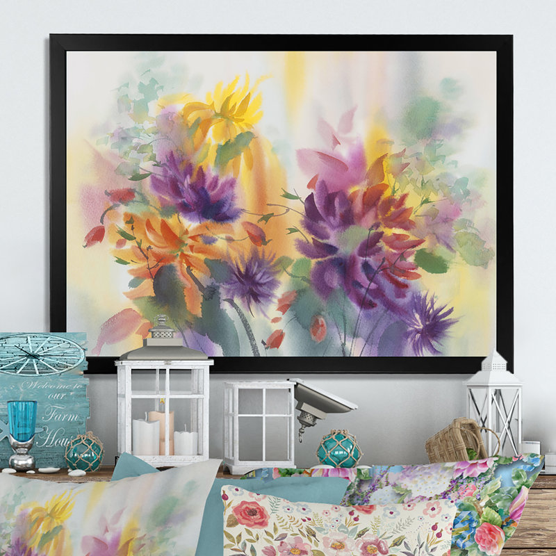 Dahlias - reproduction sur toile, Cadre d'angle fermé noir, H 8 po x l 12 po x P 1 po