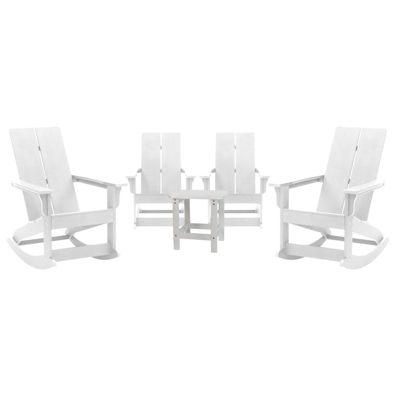 Chaises berçantes Adirondack en résine de polyester à deux lattes avec table d'appoint Longmire, Blanc