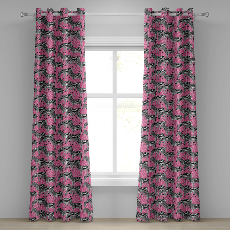 Rideau décoratif à œillets 2 panneaux Dakota Fields, 50 po x 72 po, blanc, noir et rose, L 50 po x L 108 po
