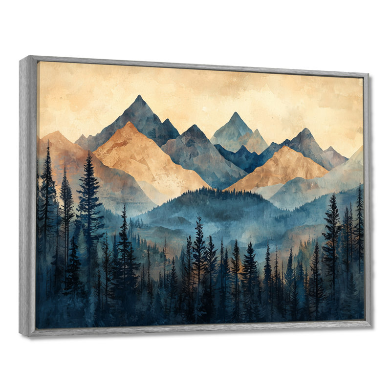 Gintaris Mountain Forest Pine Tree Roots V - montagnes, art mural, H 24 po x l 32 po, Cadre flottant, Argent argent