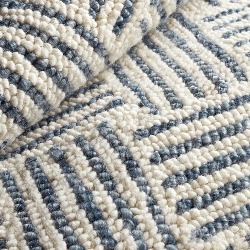 Layers Indigo Hand Hooked Wool Rug, Rectangle 9' x 12'