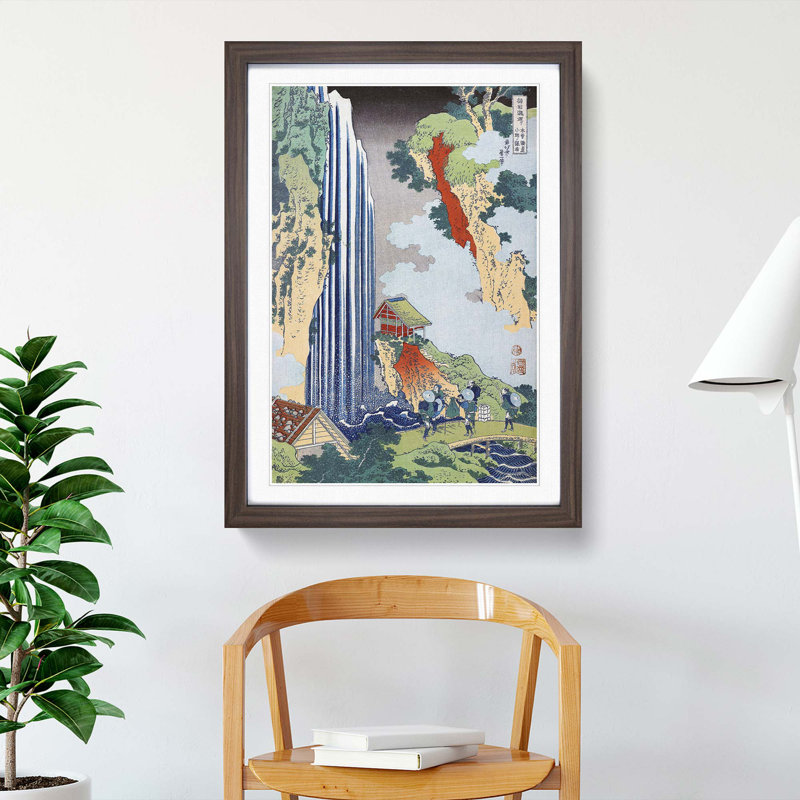 The Waterfall in Ono on the Kisokai Road by Katsushika Hokusai - Picture Frame Painting Print, Walnut Framed