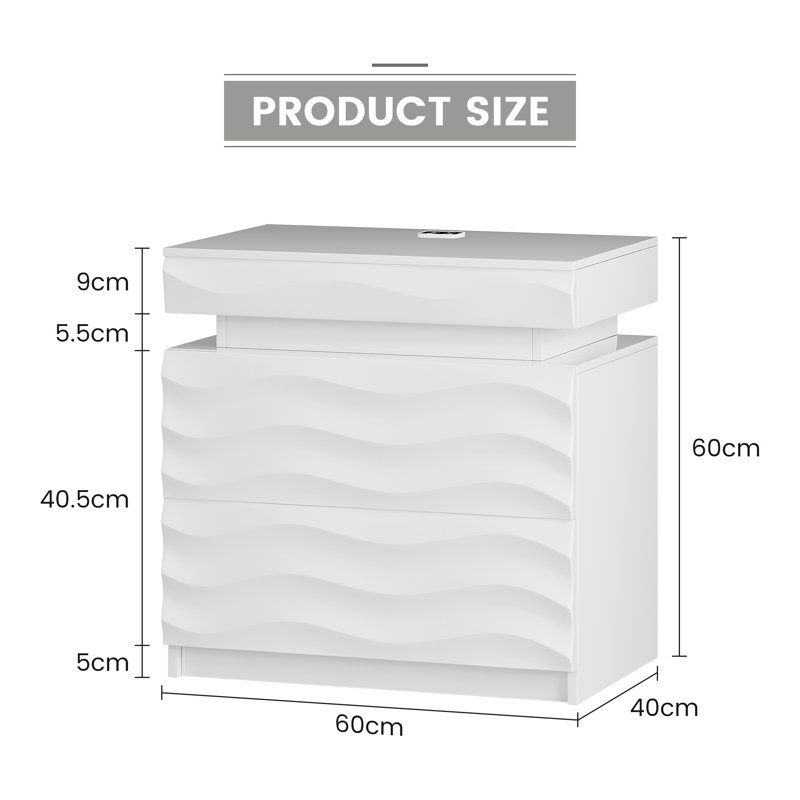 60cm W Manufactured Wood Bedside Table, White