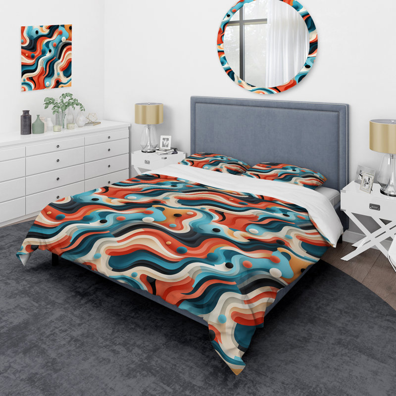 Ensemble de housse de couette en microfibre bleu et orange, Housse de couette pour très grand lit et 2 très