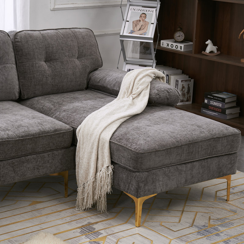 Camlyn Upholstered L-Shaped Sectional Right Hand Facing, Gray Chenille
