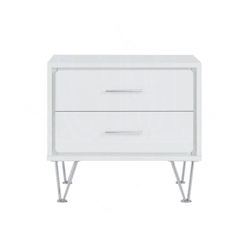 Table de chevet blanche à 2 tiroirs avec pieds en métal | Idée de cadeau, Chrome/blanc