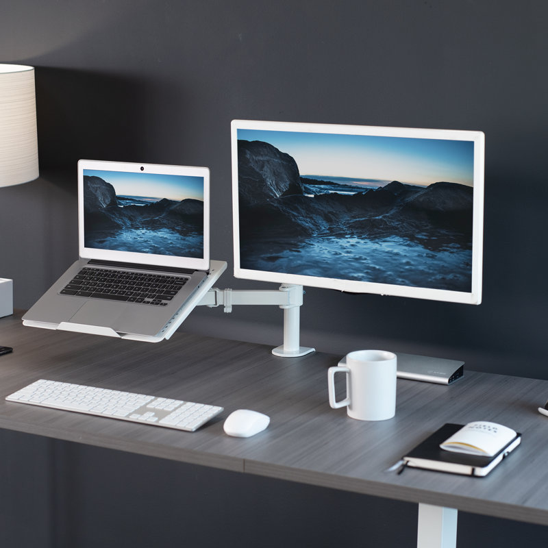 Single Monitor and Laptop Desk Mount, White
