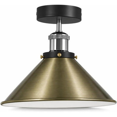 Industrial Farmhouse Semi Flush Mount Ceiling Light, Metal Cone Shade Indoor Ceiling Fixture, E26 Base