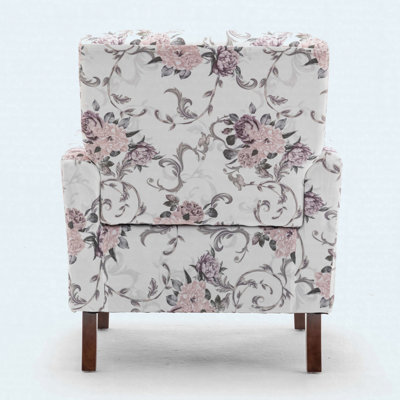 Patterned Upholstered Armchair, Polyester Blend, Solid Birch Wood Frame, Tapered Legs, Foam Cushion, Living Room Office