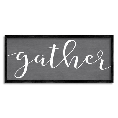 «Gather Rustic Family Calligraphy Cursive Sign» par lettré et doublé - cadre flottant, art textuel sur bois
