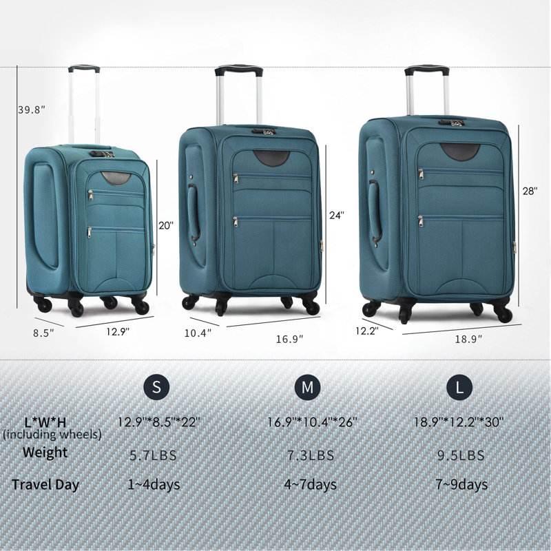 Ensemble de 3 valises extensibles Softside Valise, Vert