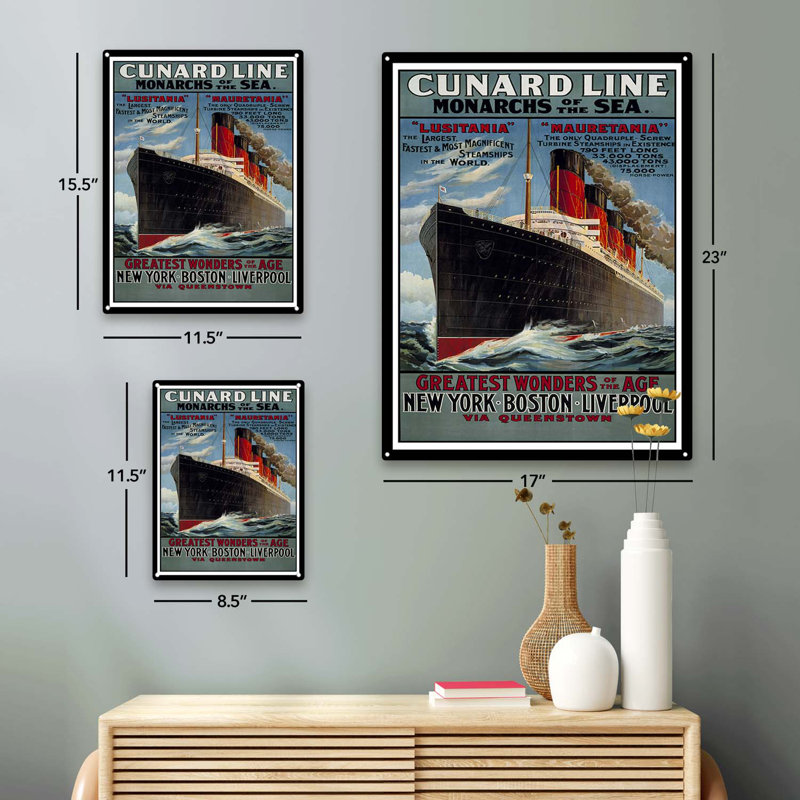 " Vintage Cunard Lines Steamship ", 11.5" H x 8.5" W x 0.04" D