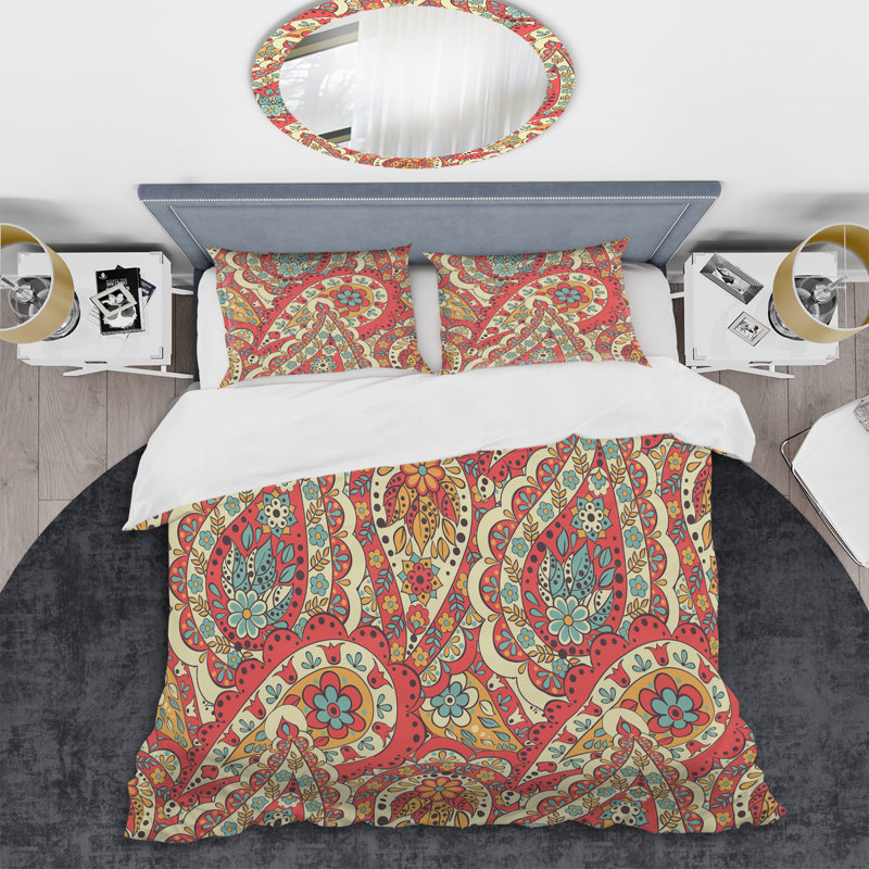 Cachemire rose floral - ensemble de housse de couette abstrait - microfibre de polyester